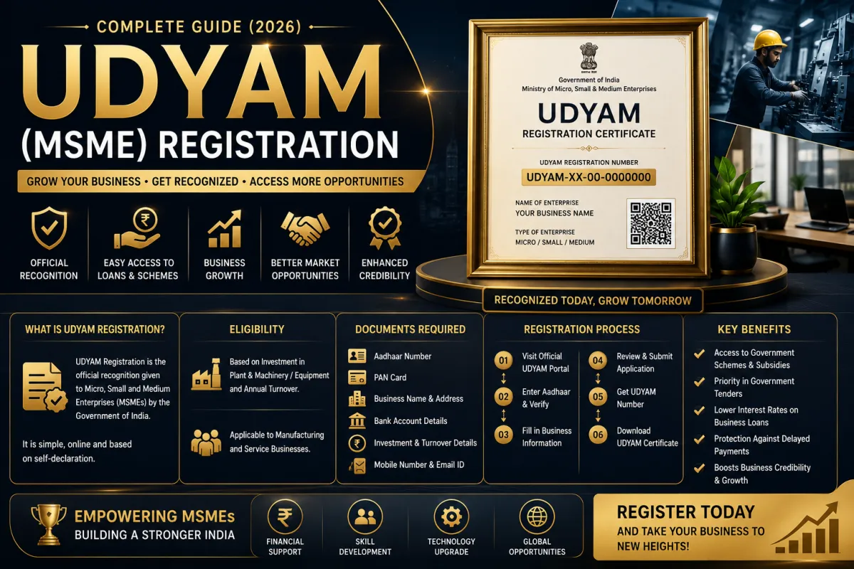 UDYAM (MSME) Registration in India (2026): Benefits, Eligibility, Documents & Online Process